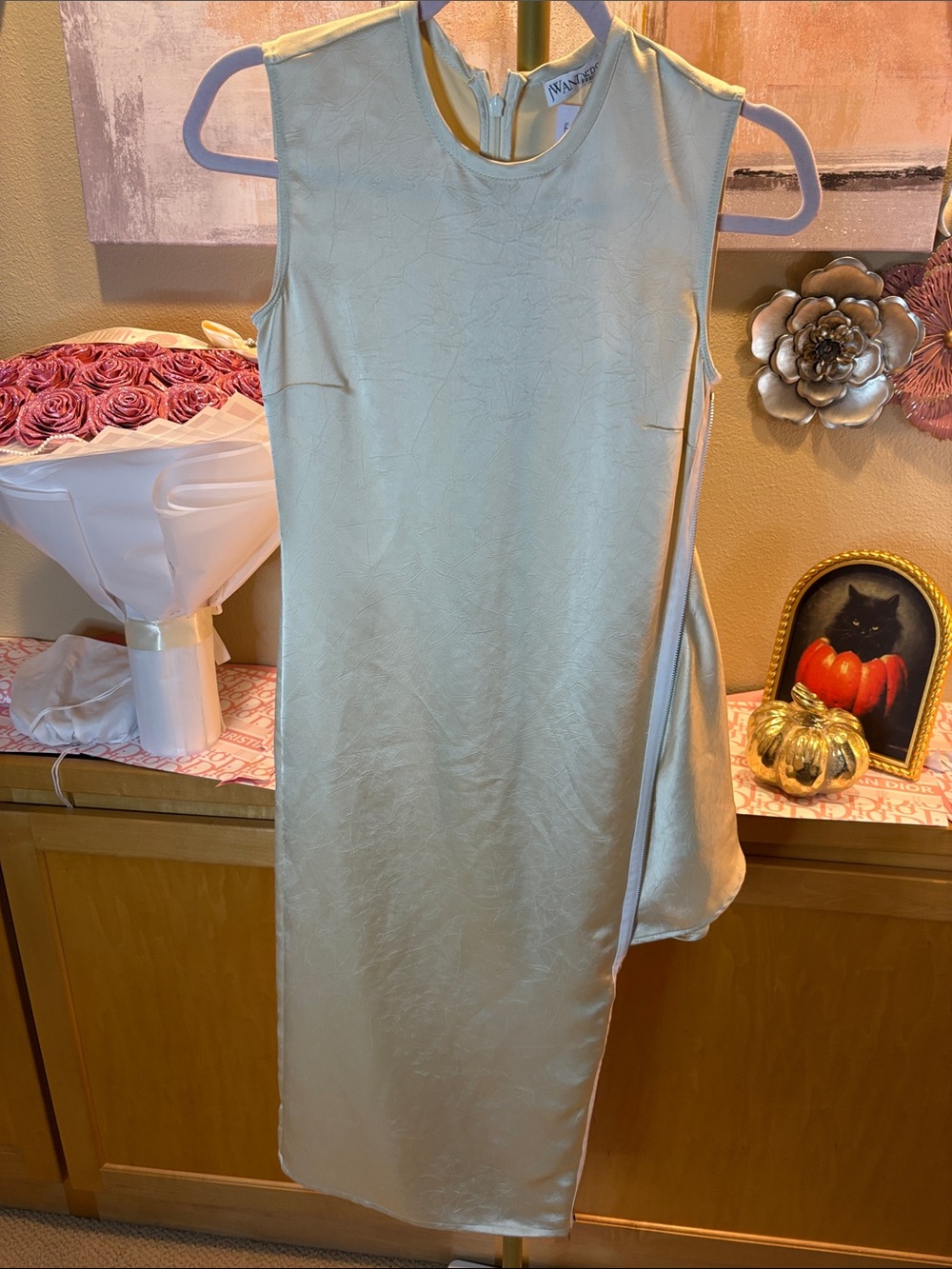 JW Anderson Zip-Detailed Crepe-Satin Asymmetric Midi Dress - Off White